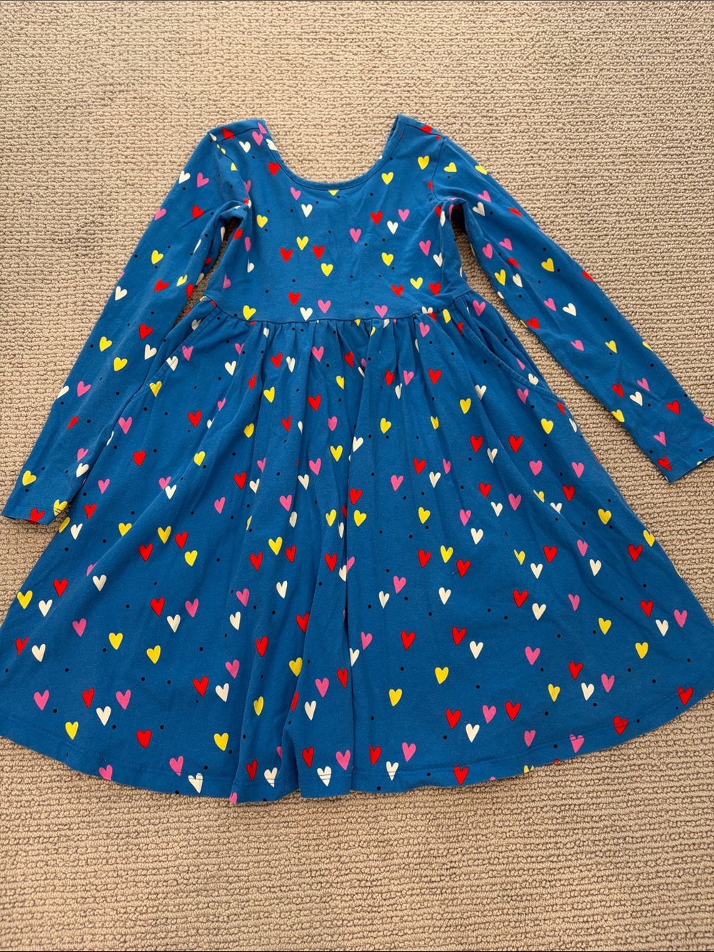 Hanna Andersson Teal Blue Heart Print Long Sleeve Dress